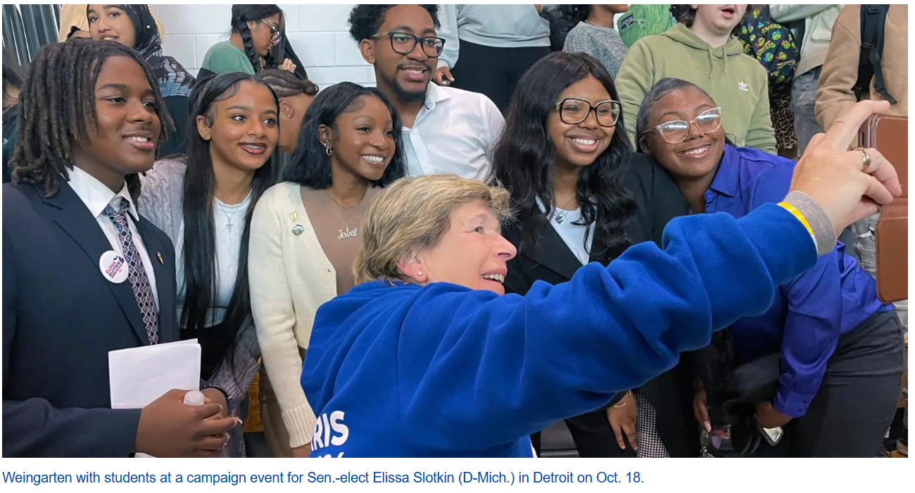 Weingarten greeting students on the campaign trail in October. 