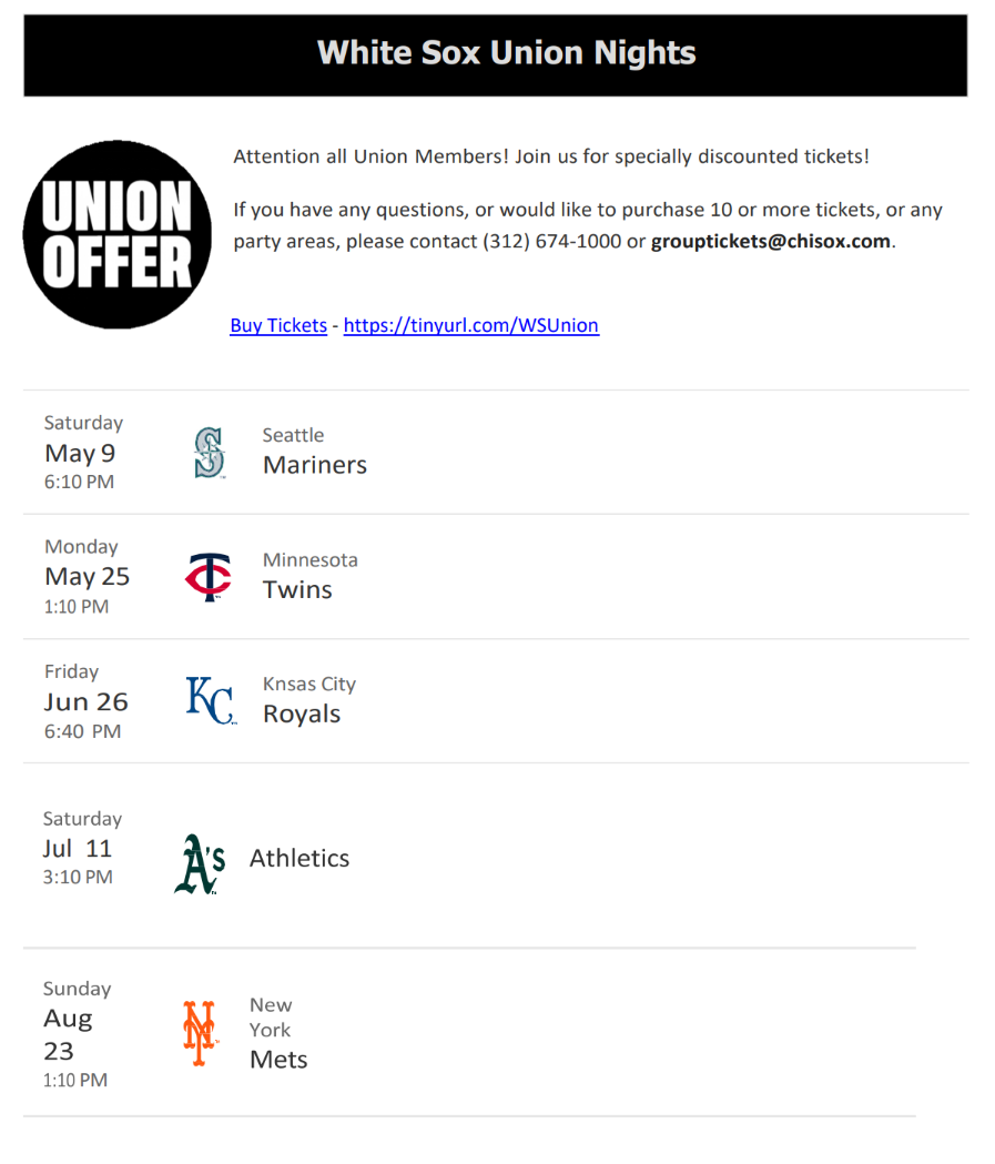 White Sox Union Nights Flyer