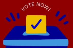 Picture of a ballot box with "Vote Now" 